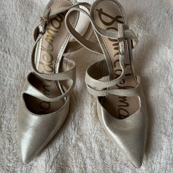 Sam Edelman pointed toe strappy heels Size 7 Gold - Picture 4 of 9